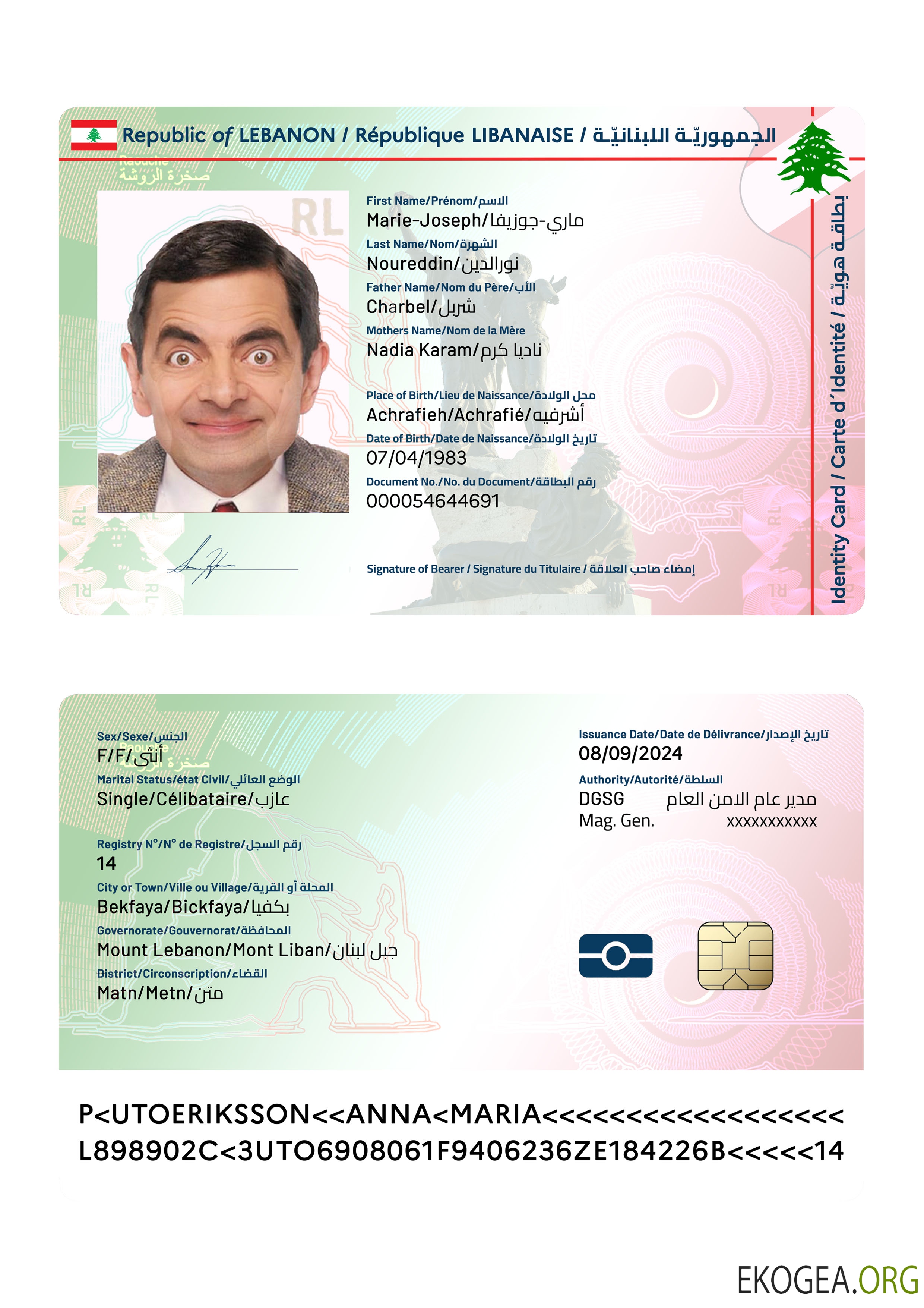 Carte d'identité du Liban 2024 présent